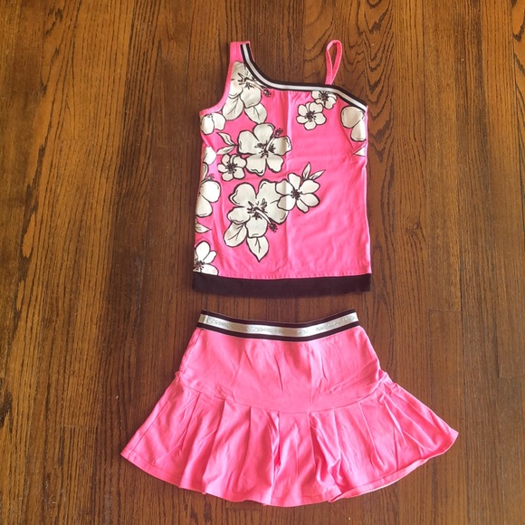 Justice pink, black and white tank top, skirt set - Picture 2 of 2